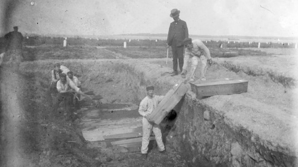 A trench at the potter's field on Hart Island, circa 1890