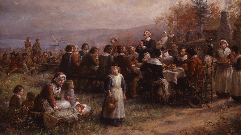 A 1925 recreation of Brownscombe's earlier 1914 painting of the First Thanksgiving at Plymouth