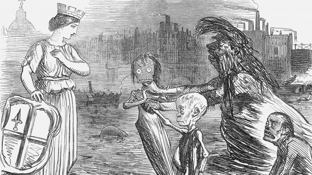 Father Thames introducing his offspring to the fair city of London,' depicting diphtheria, scrofula, and cholera, 1858. 