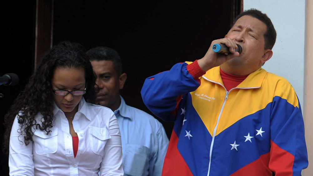 Hugo Chavez during a taping of Alo Presidente