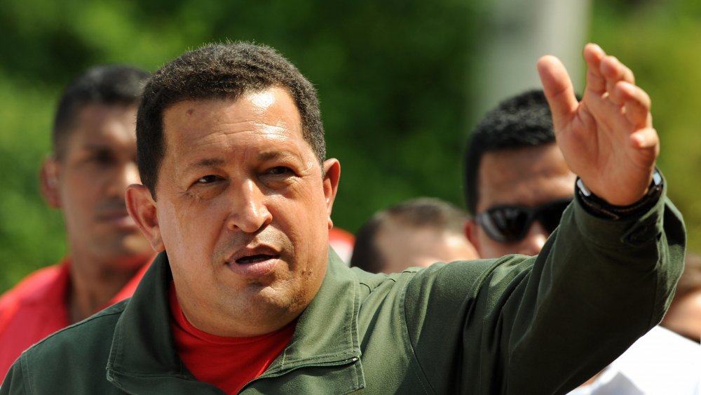 Hugo Chavez speaks to a crowd in 2009