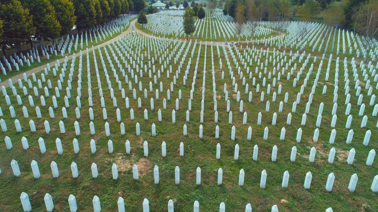 Srebrenica field with thousands of gravestones