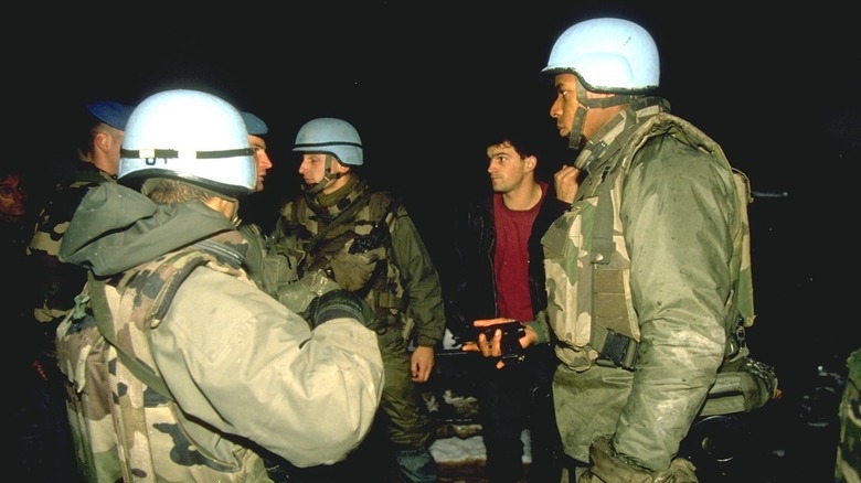 UN peacekeepers standing together in uniform