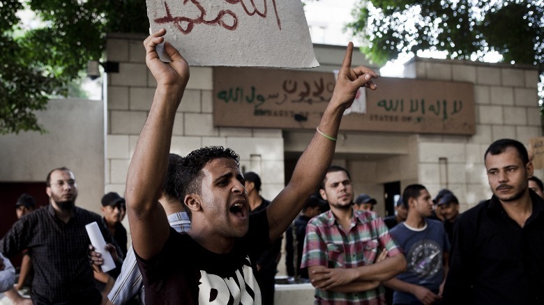 Protestors shouting at US Embassy, Cairo
