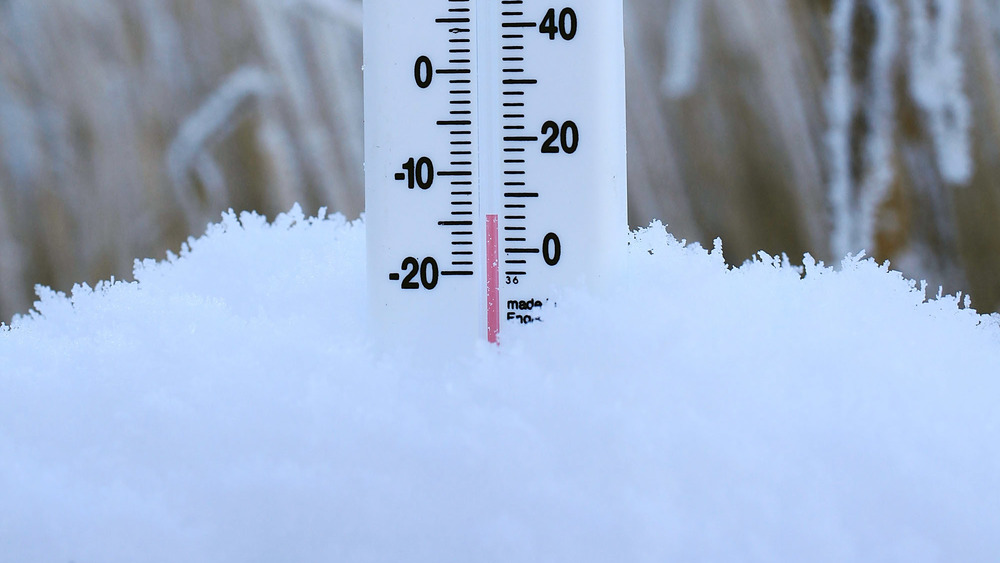 Freezing thermometer in snow