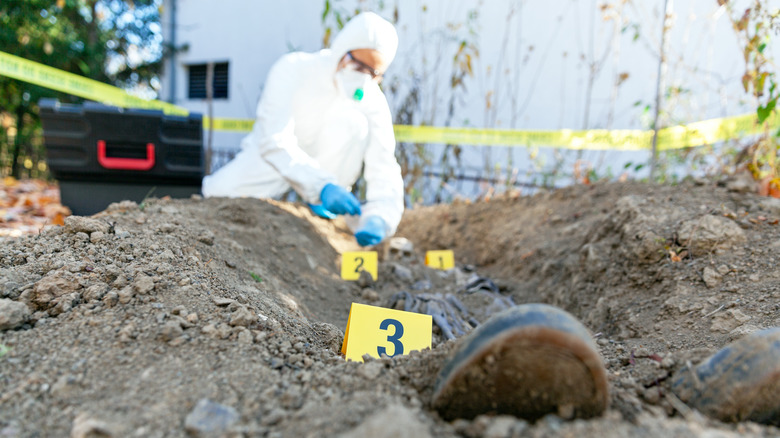 crime scene with unearthed shoe