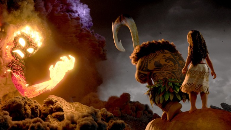 Moana confronts a fire monster