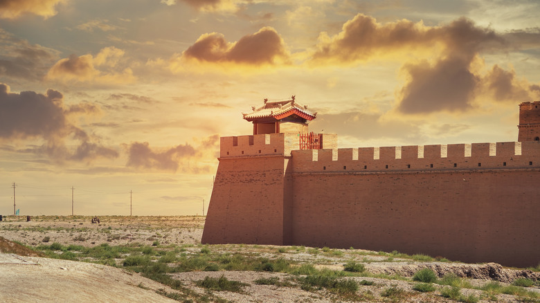 One end of the Great Wall of China, with land and sky beyond