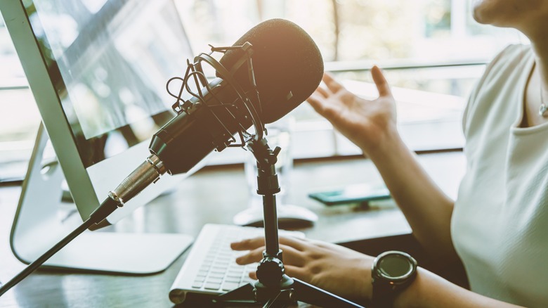 Large microphone on desk