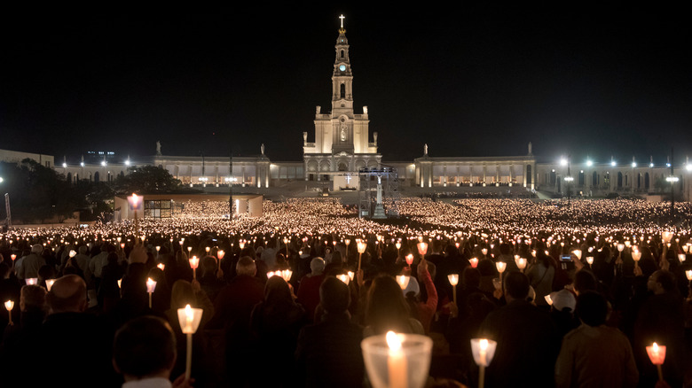 Pilgrims in Fatima with candles