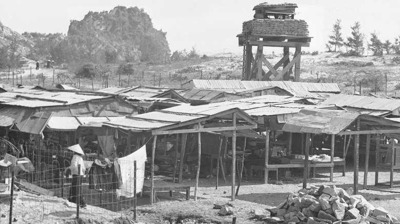 Ramshackle village watchtower Vietnam