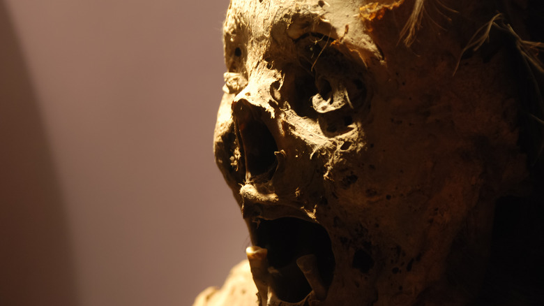 The mummified face of a dead child.