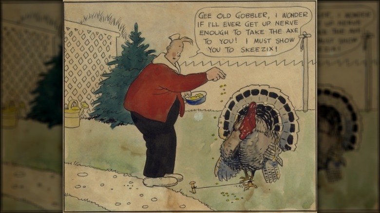 Walter Wallet feeding a turkey