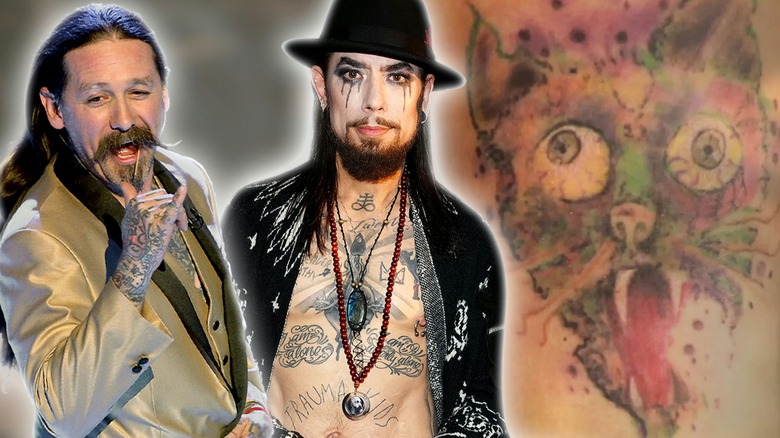 Ink Master's Oliver Peck and Dave Mavarro beside a close of tattoo