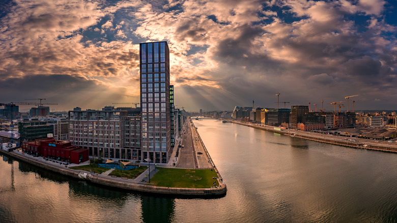 Dublin docklands at sunset