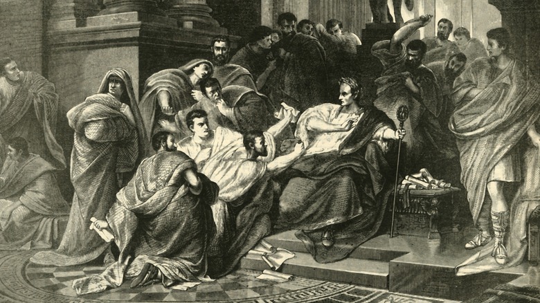 Caesar assassination by mob in togas