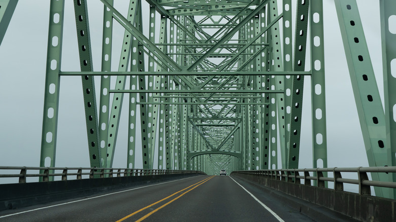 The Astoria-Megler Bridge under foggy skies