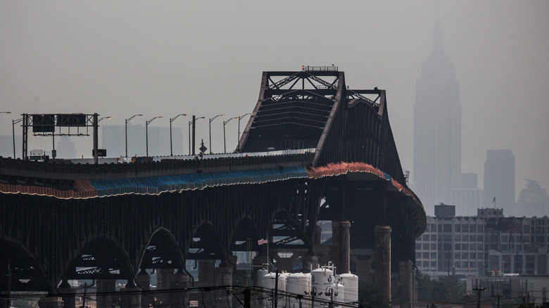 The Pulaski Skyway Bridge with Empire State Building in back