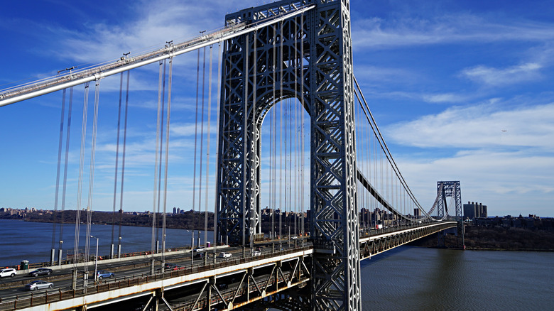 The George Washington Bridge under blue sky