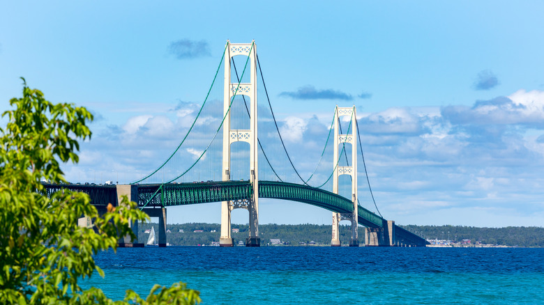 mackinac bridge under blue sky