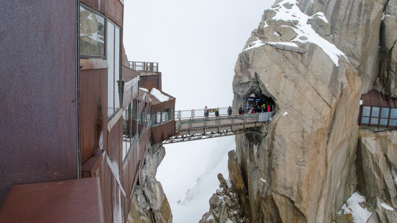 Aguille du Midi footbridge in a rock face