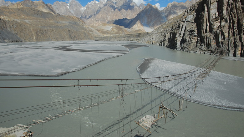 hussaini suspension bridge in mountains