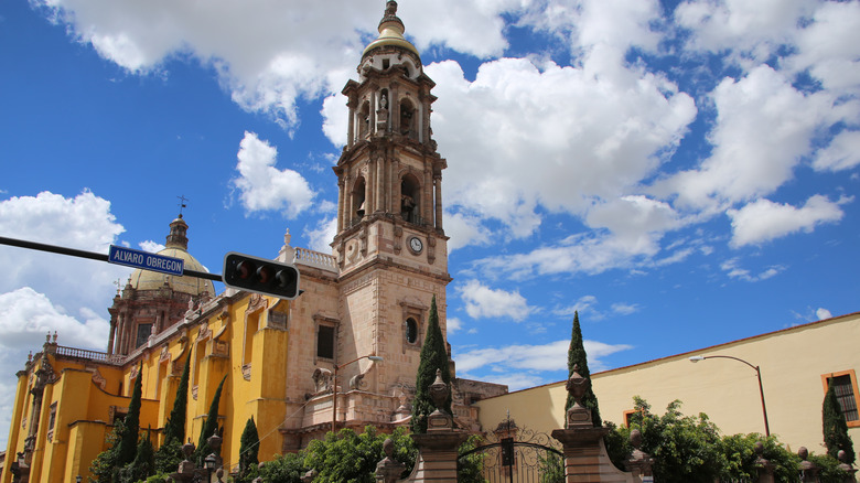 Celaya cathedral blue skies