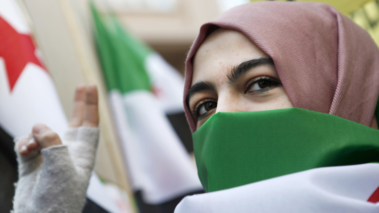 Syrian woman protesting