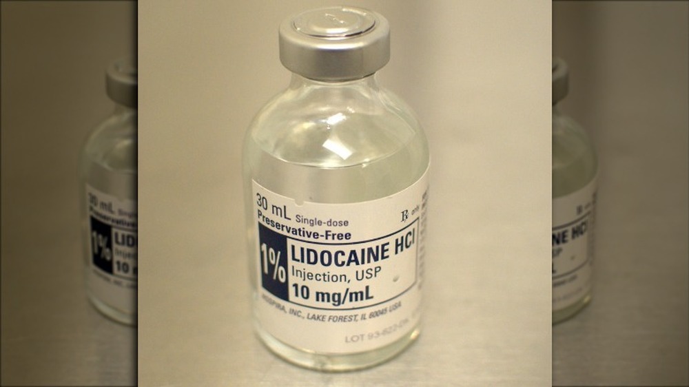 Bottle of Lidocaine on table