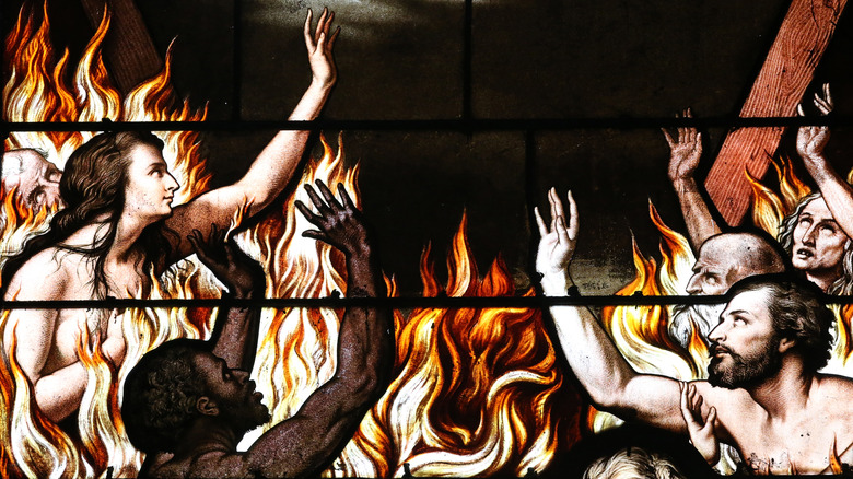 Stained glass hell depiction