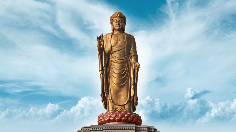 Spring temple buddha with Sky Background