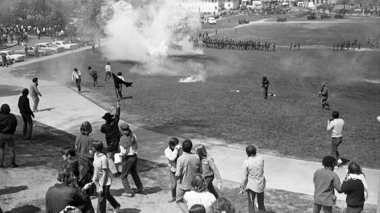 National Guard tear gas on Kent State's campus