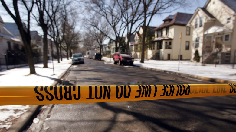 Police tape on northwest side Chicago street