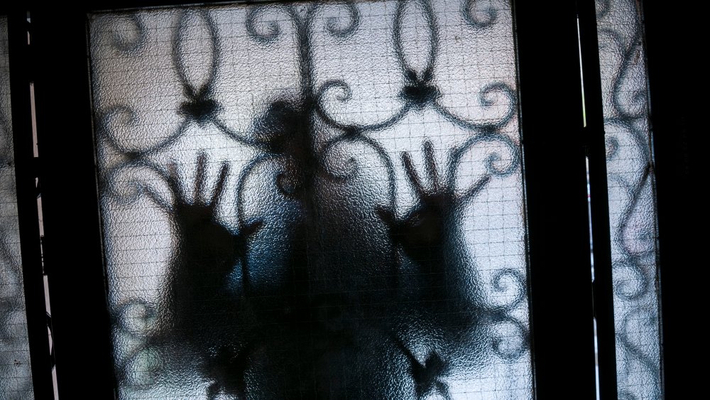 Man shadowed in glass door