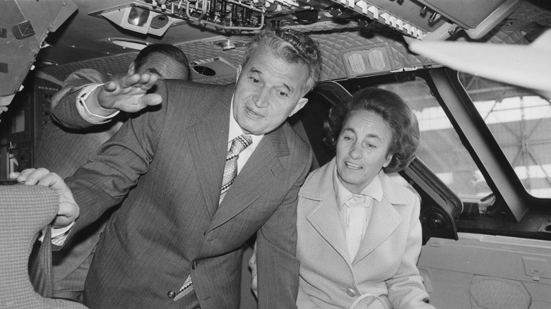 nicolae and elena ceausescu in a plane