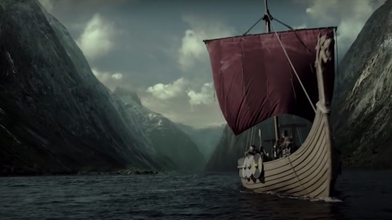 viking longship red sails