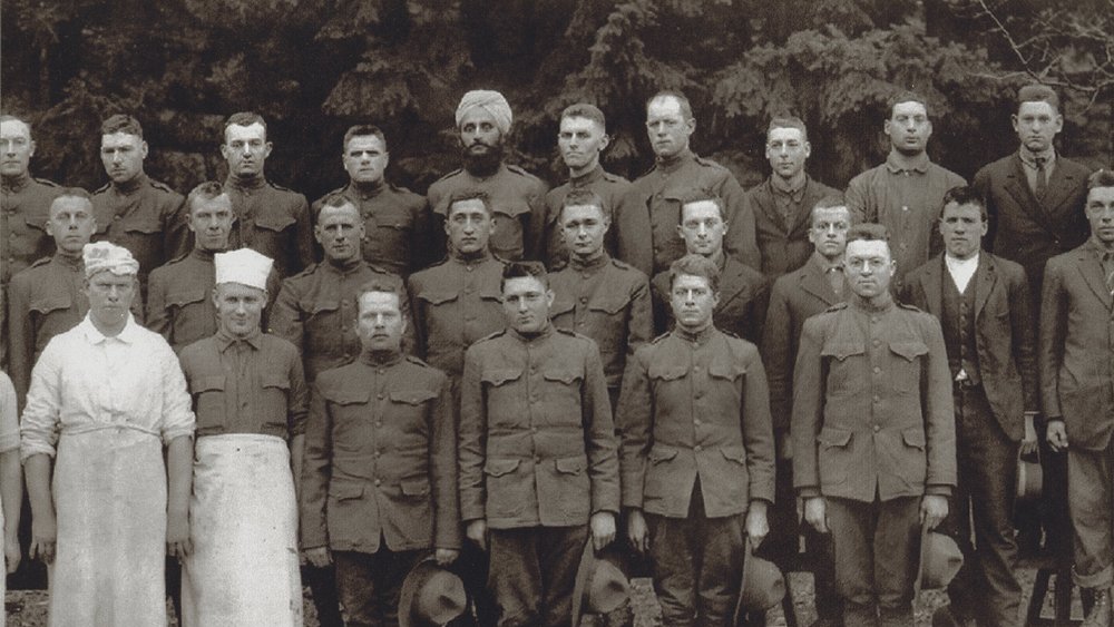 Photograph dated November 18, 1918 of Bhagat Singh Thind with his batallion at Camp Lewis, Washington