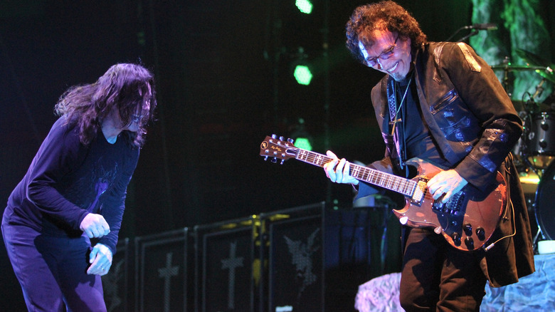 Ozzy Osbourne and Tony Iommi on stage