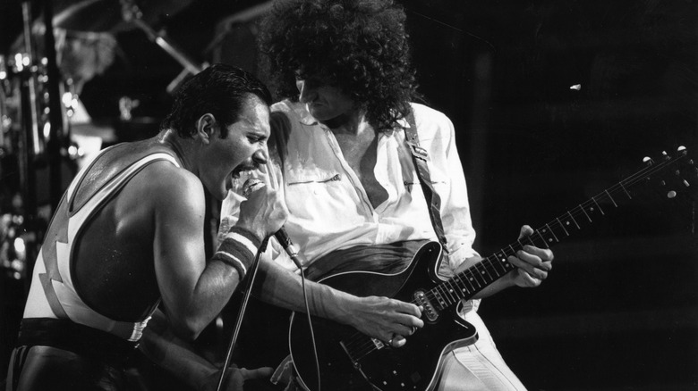 Freddie mercury and Brian May onstage