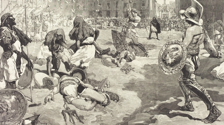 Roman gladiators fighting illustration