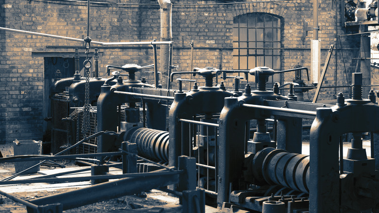 old factory with rusted equipment