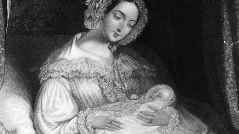 illustration of mother holding newborn