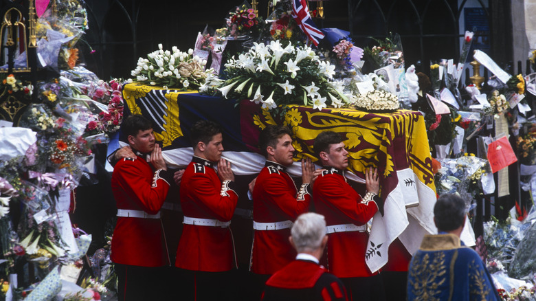 Princess Diana's coffin is borne away