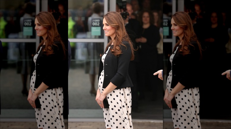 Kate Middleton in polka dot dress with baby bump