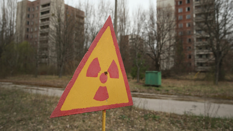 Sign near site of Chernobyl nuclear disaster