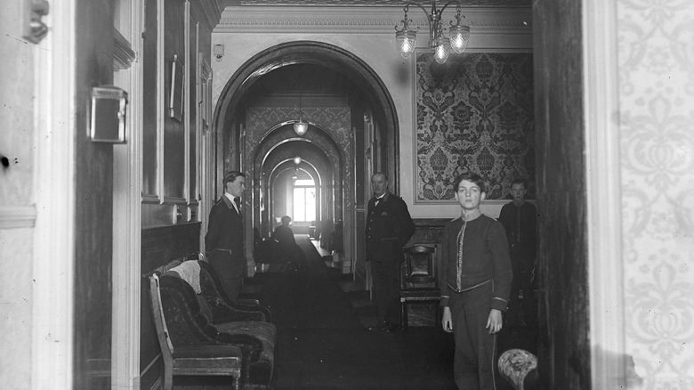 Uniformed servants in hotel