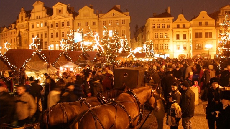 People in Prague at Christmas time