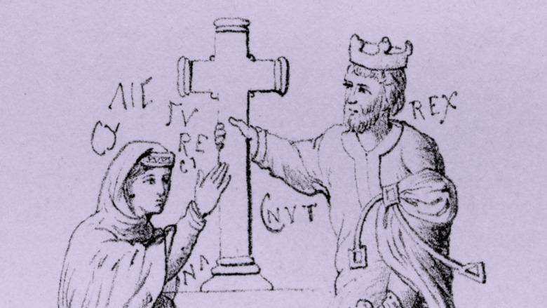 ink image of Emma of Normandy kneeling