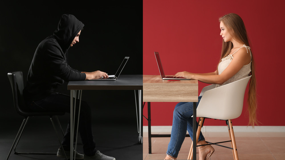 man and woman, laptop computers