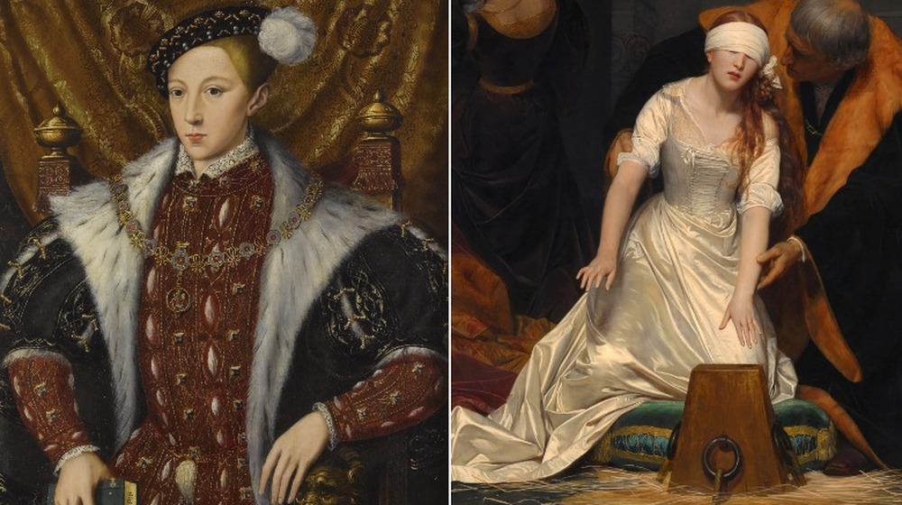 Portrait of Edward VI by William Scrots, c. 1550 (Cropped) / The Execution of Lady Jane Grey, by the French painter Paul Delaroche, 1833 (Cropped)